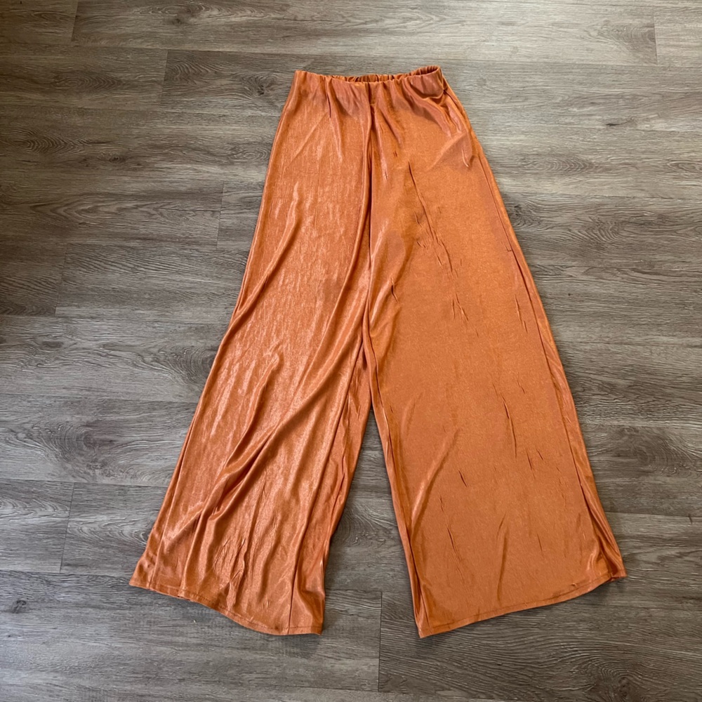 Zara Shimmering Orange Wide Leg Pants